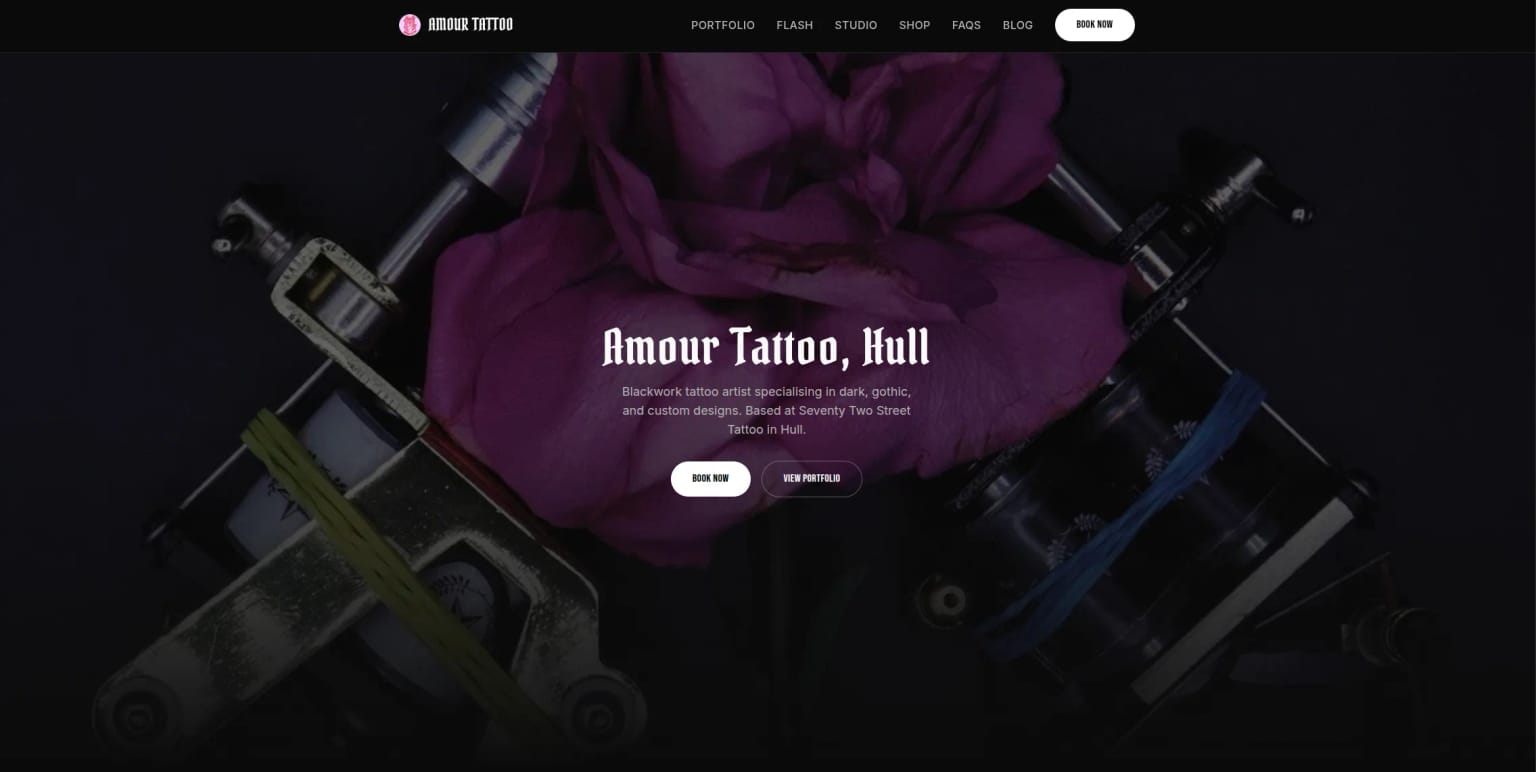 Amour Tattoo website on mobile