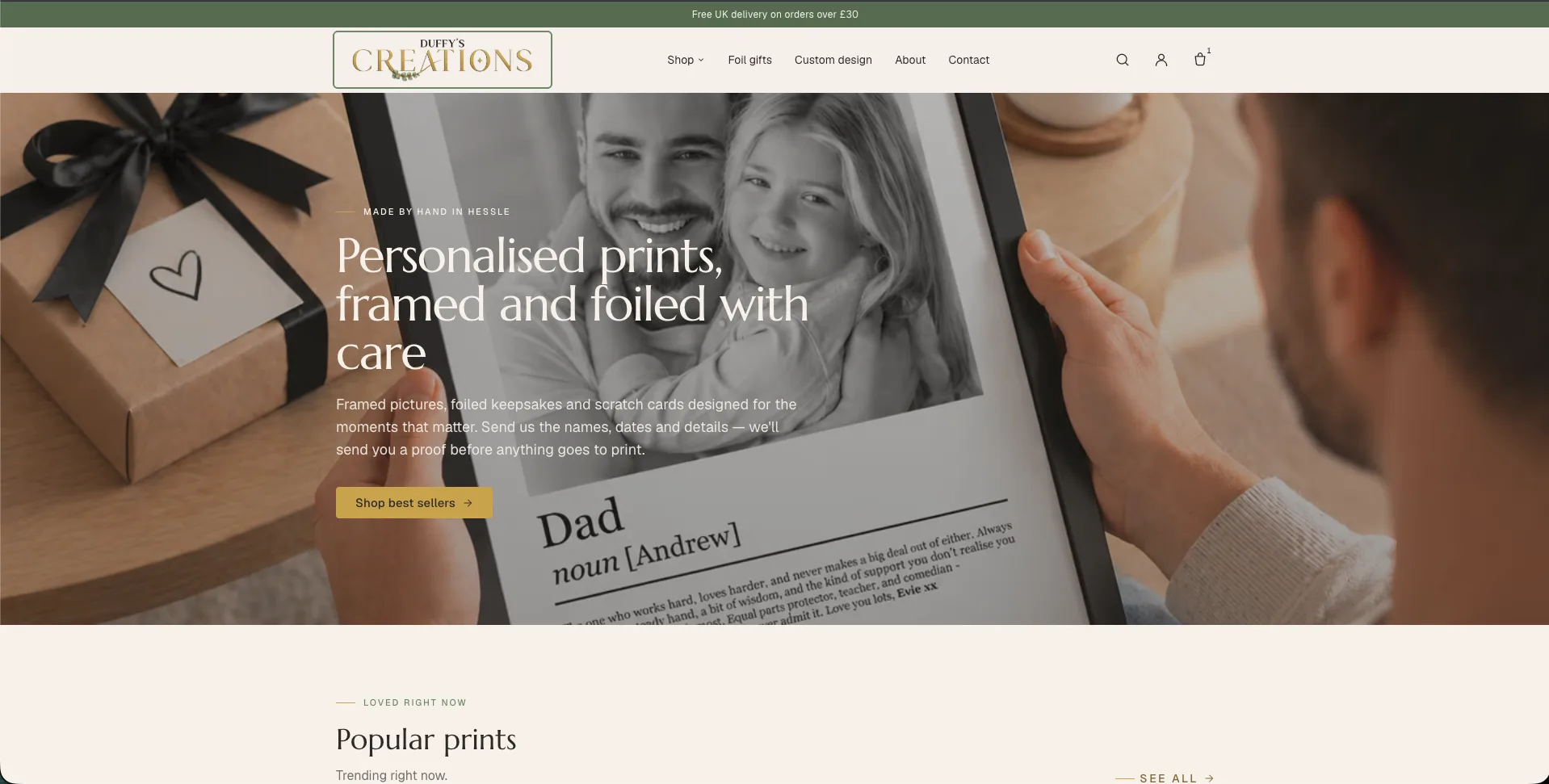 Screenshot of the Duffy's Creations website