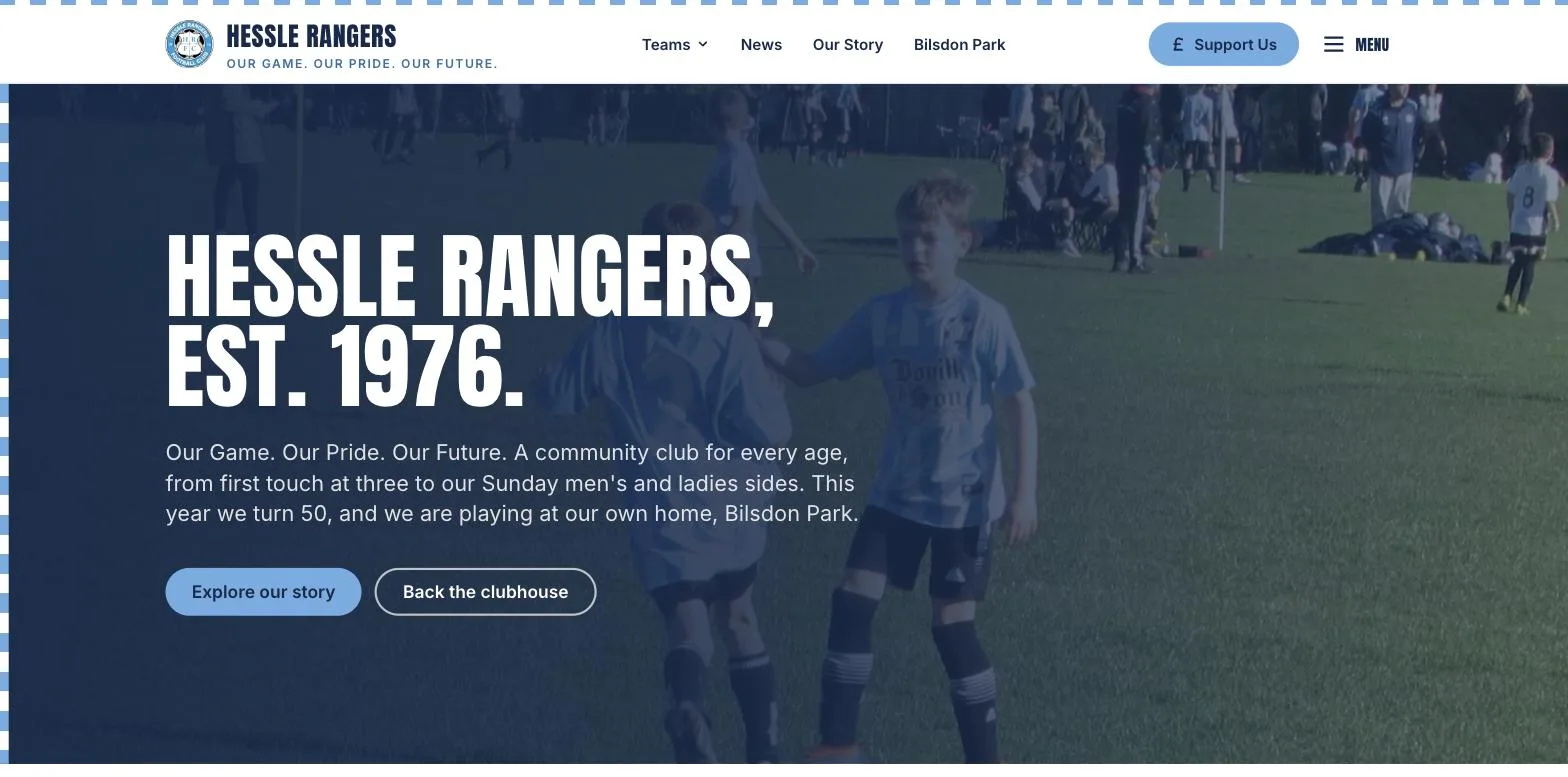 The Hessle Rangers homepage on a tournament-day photograph