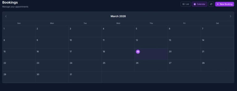 The Amour Tattoo admin booking calendar showing appointments managed from one dashboard