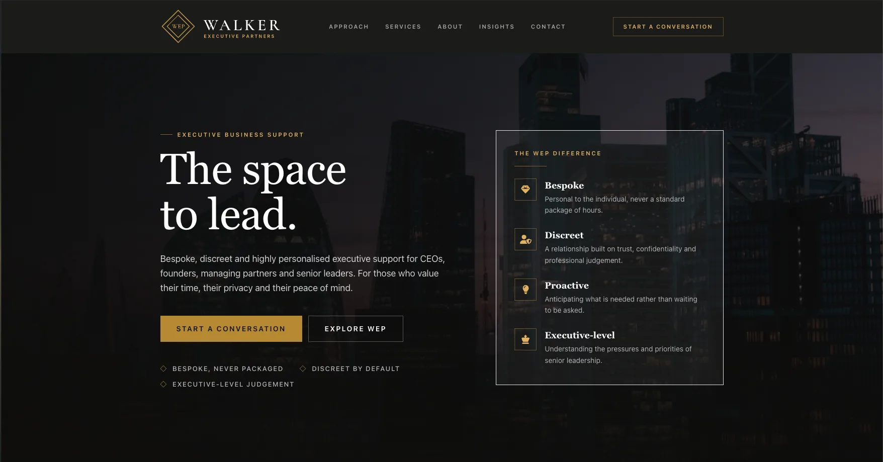 The Walker Executive Partners homepage on desktop